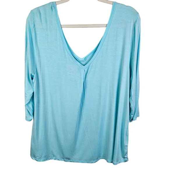 SO Brand Island Breeze‎ Light Blue Double V-Neck 3/4 Sleeve Knit Top Size XLarge - Picture 3 of 10